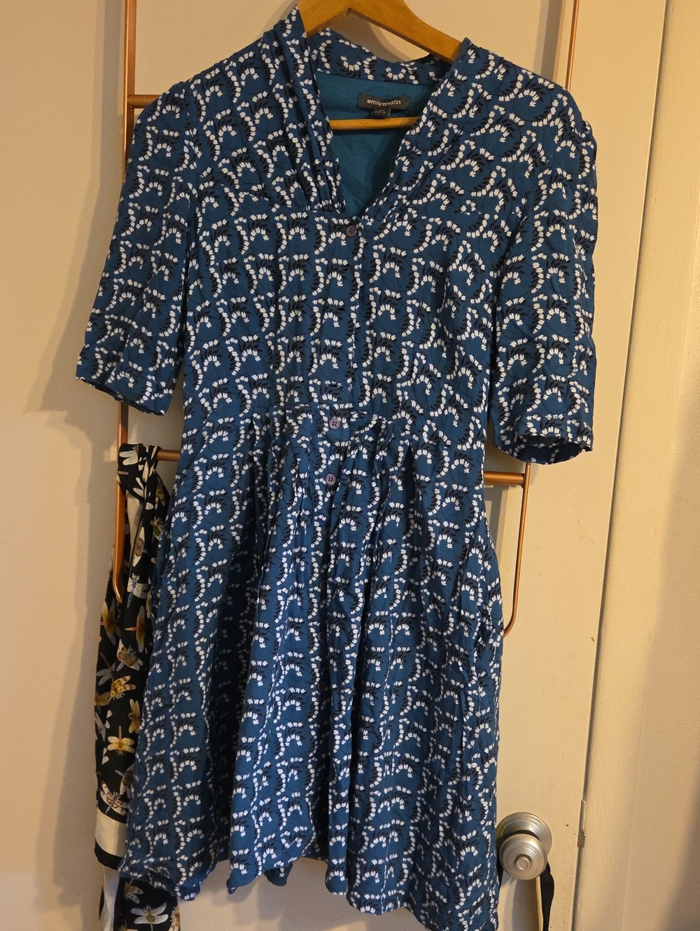 Emily And Fin Lilly Of The Vally Blue Patterned 3/4 Sleeve Dress